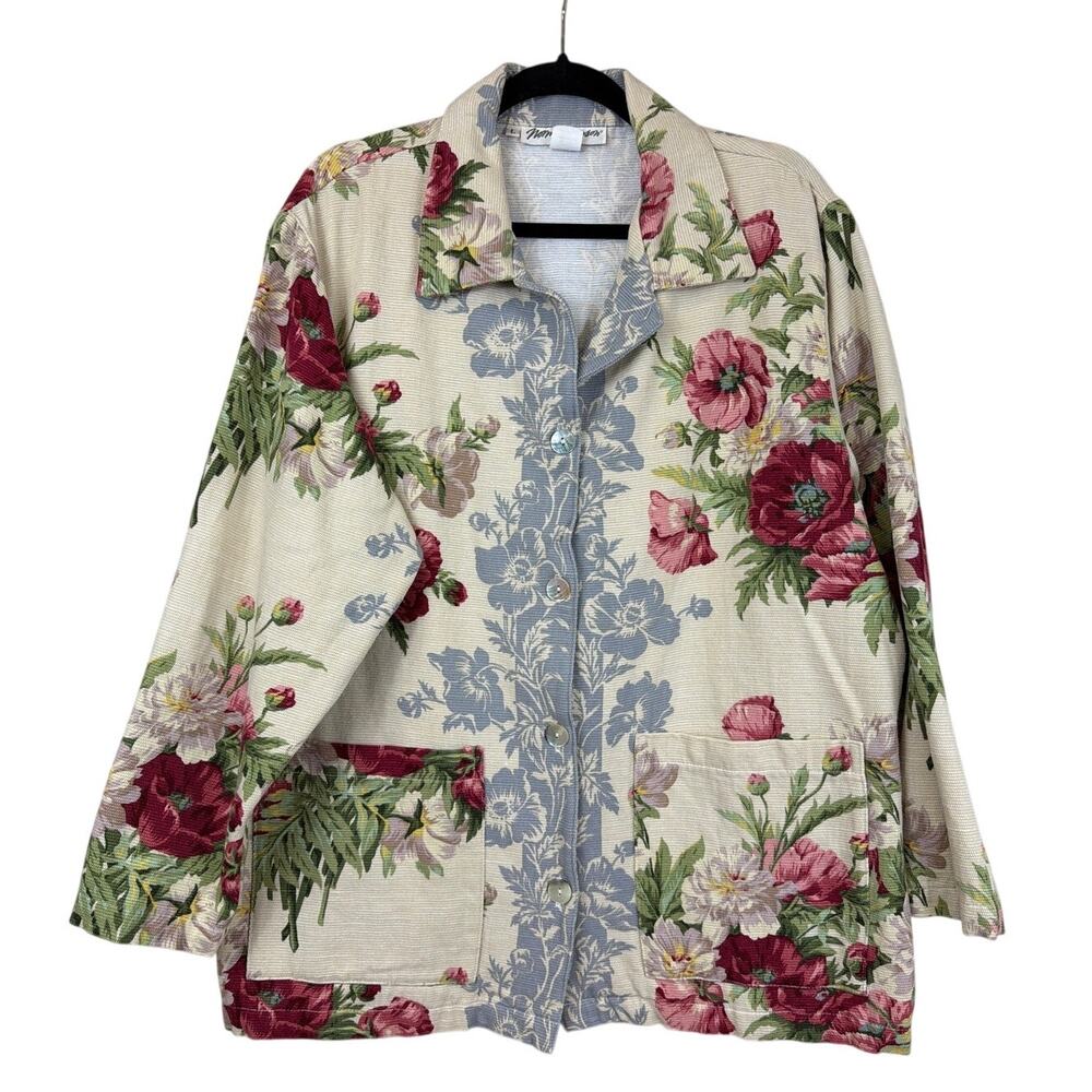 Norm Thompson Multicolor Floral Cotton Long Sleeve Button Up Jacket L USA